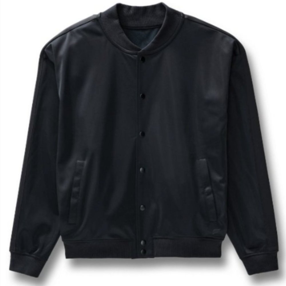 Anthropologie Lockdown BLACK Varsity Jacket Casual Snap Front Silky Knit SZ S